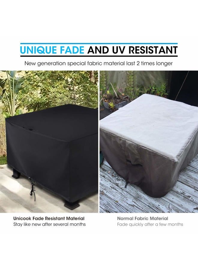 Unicook Square Fire Pit Cover 38 Inch, Heavy Duty Waterproof Fire Table Cover, Outdoor Firepit Cover with Drawstring and Handles, Fade Resistant Material, All Weather Protection, Black - Image 2