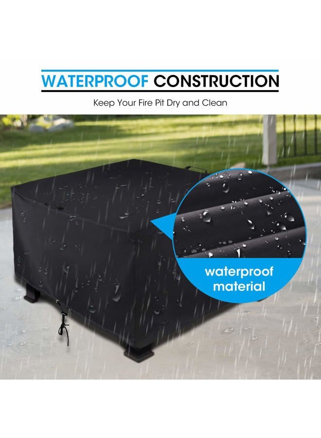 Unicook Square Fire Pit Cover 38 Inch, Heavy Duty Waterproof Fire Table Cover, Outdoor Firepit Cover with Drawstring and Handles, Fade Resistant Material, All Weather Protection, Black - Image 3