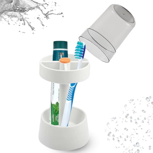 karomouj Tooth Brush Holder Bathroom | Kma618 2-in-1 Toothbrush Stand & Toothpaste Organizer | Plastic Brush Holder with 3 Compartments & Cover | Multicolor | Pack of 1 - Image 1