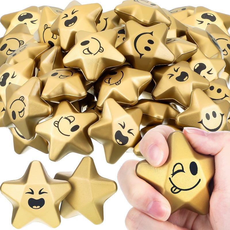 Deekin 36 Pieces Star Stress Balls Star Mini Foam Ball Stress Relief Star Balls Star Stress Toys For Teens Adults Student Bag Fillers  Gold (Novelty 1.6 Inch) - Image 1
