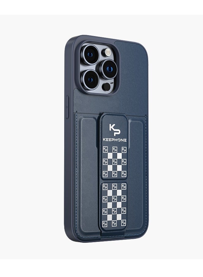 KeepHone Leather Case with Stand and Card Holder for iPhone 15 Pro Blue Color - Image 1