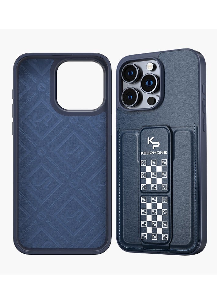 KeepHone Leather Case with Stand and Card Holder for iPhone 15 Pro Blue Color - Image 2