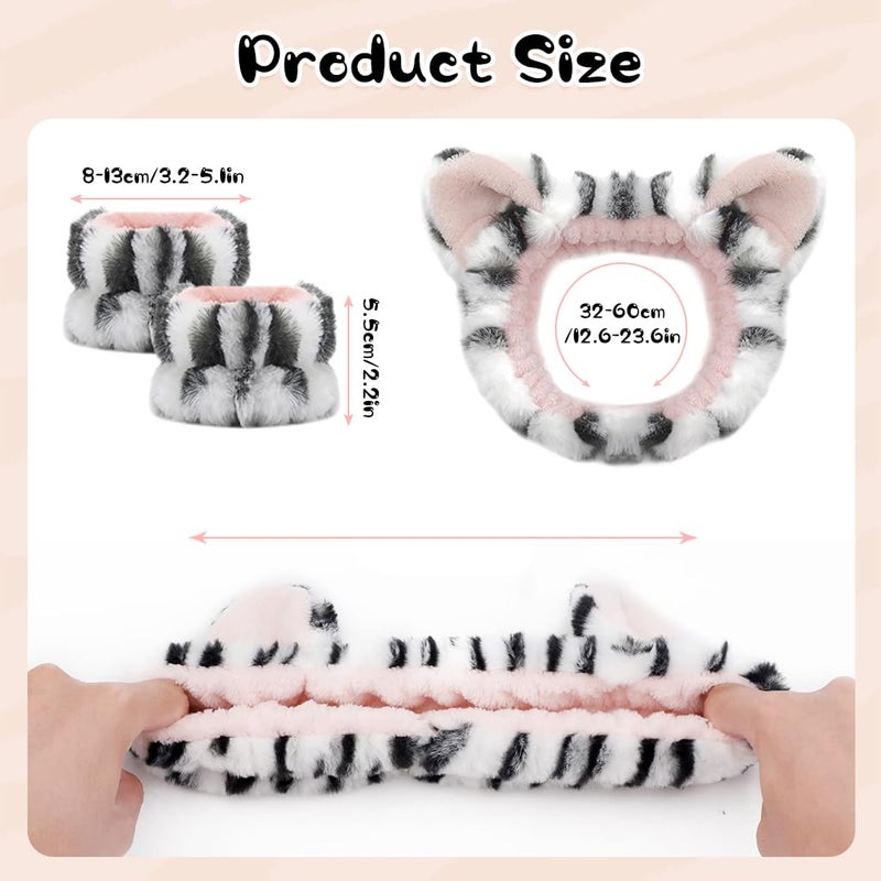 M'AYCREATE MAYCREATE® Spa Headband Set for Women: 3pcs Facial Headband & Wristband Combo with Cute Cat Ear Design, Super Soft Flannel & Microfiber Polyester Fabric, Ideal for Face Washing, Makeup & Spa Routines - Image 2