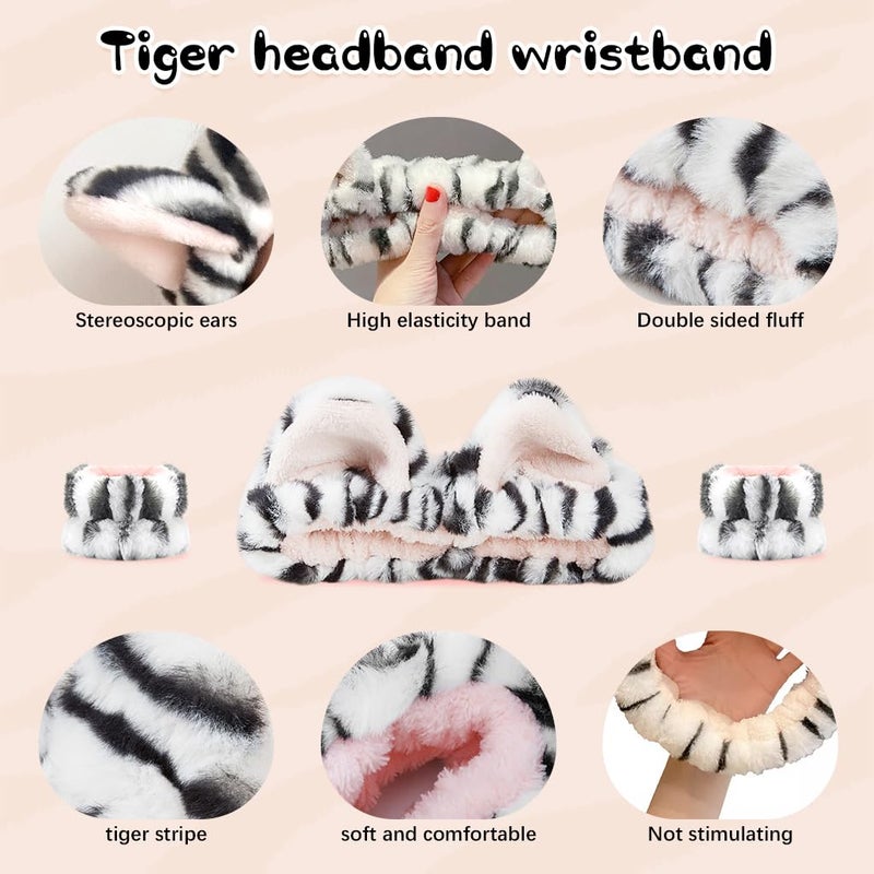 M'AYCREATE MAYCREATE® Spa Headband Set for Women: 3pcs Facial Headband & Wristband Combo with Cute Cat Ear Design, Super Soft Flannel & Microfiber Polyester Fabric, Ideal for Face Washing, Makeup & Spa Routines - Image 3