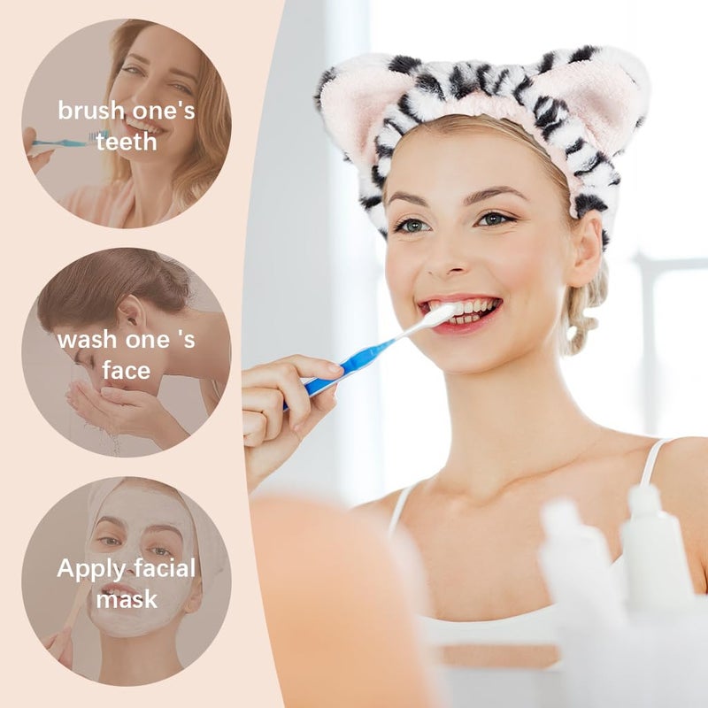 M'AYCREATE MAYCREATE® Spa Headband Set for Women: 3pcs Facial Headband & Wristband Combo with Cute Cat Ear Design, Super Soft Flannel & Microfiber Polyester Fabric, Ideal for Face Washing, Makeup & Spa Routines - Image 5