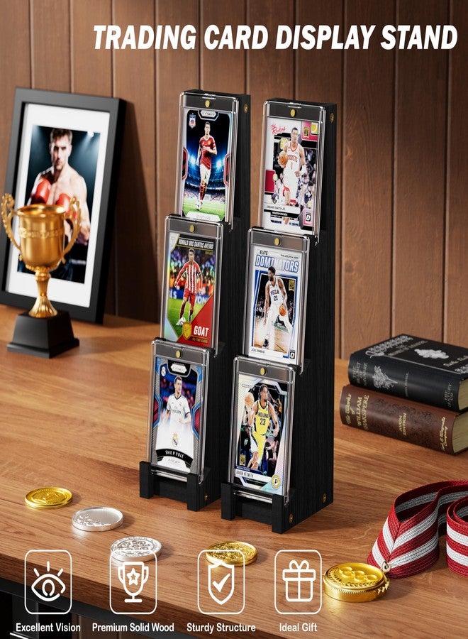 Emfogo Card Display Stand (2 Pack), Wooden 3 Tier Sports Graded Card Display, Trading Card Display Stand for Sports Card Collection & Show, Black - Image 2