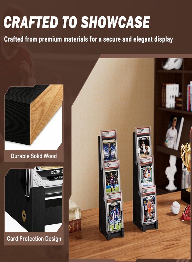 Emfogo Card Display Stand (2 Pack), Wooden 3 Tier Sports Graded Card Display, Trading Card Display Stand for Sports Card Collection & Show, Black - Image 3
