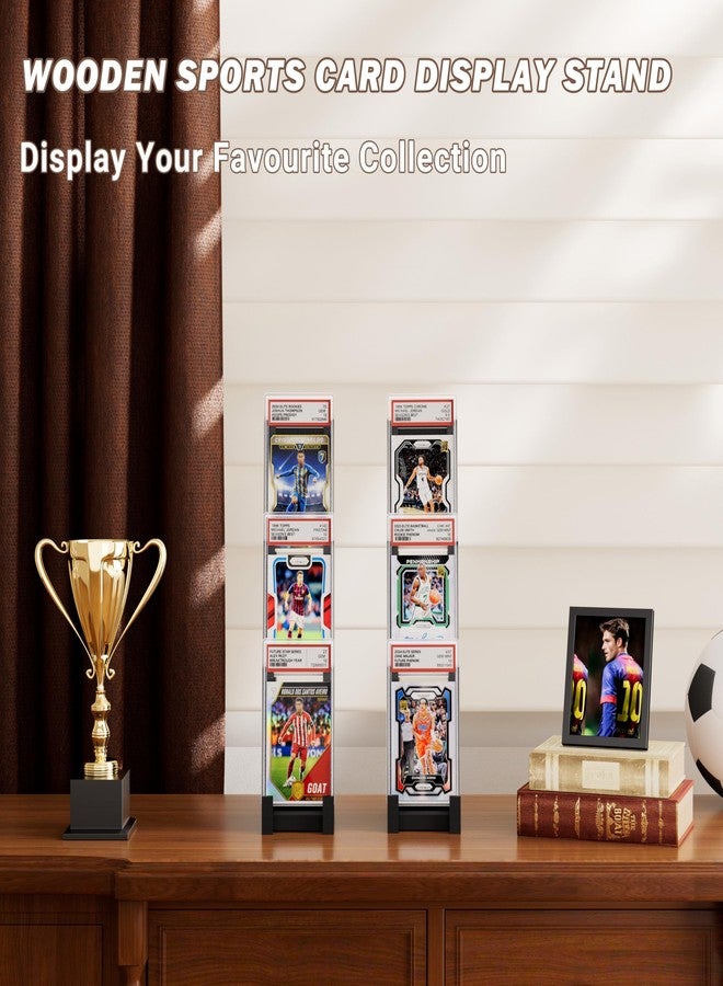 Emfogo Card Display Stand (2 Pack), Wooden 3 Tier Sports Graded Card Display, Trading Card Display Stand for Sports Card Collection & Show, Black - Image 5