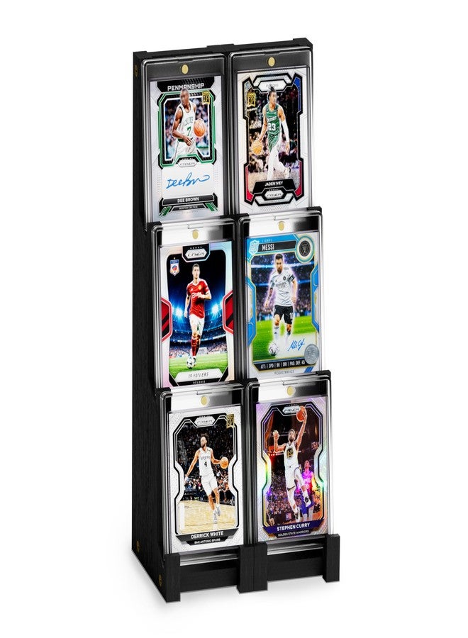 Emfogo Card Display Stand (2 Pack), Wooden 3 Tier Sports Graded Card Display, Trading Card Display Stand for Sports Card Collection & Show, Black - Image 1