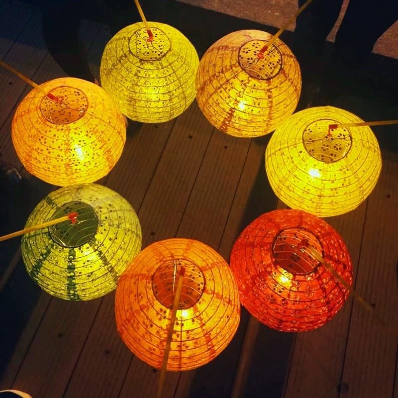 Metany 5PCS Paper Lanterns Valentines Day Chinese New Year Spring Festival Lantern,8inches Round Hanging Paper Lanterns with LED Lights,with Tassels Walking Sticks for Wedding Dinner Birthday Party Decor - Image 1