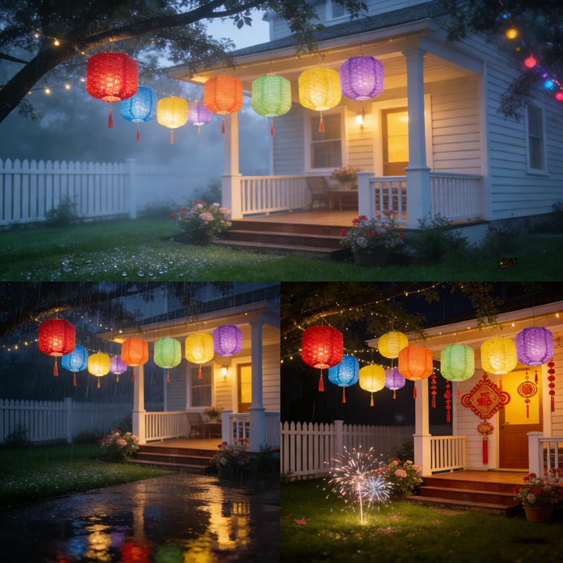 Metany 5PCS Paper Lanterns Valentines Day Chinese New Year Spring Festival Lantern,8inches Round Hanging Paper Lanterns with LED Lights,with Tassels Walking Sticks for Wedding Dinner Birthday Party Decor - Image 3