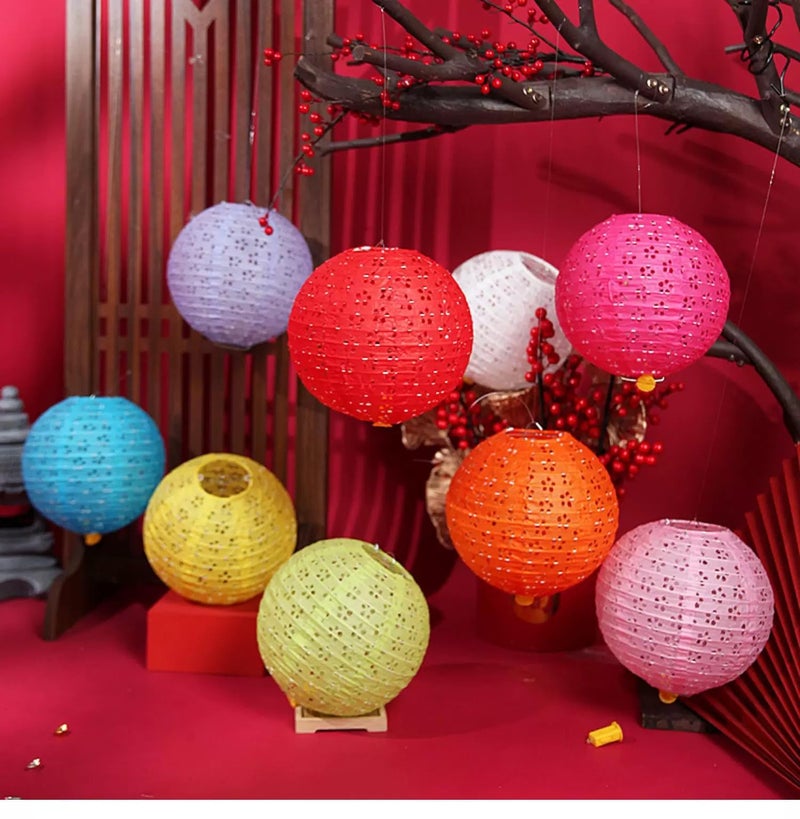 Metany 5PCS Paper Lanterns Valentines Day Chinese New Year Spring Festival Lantern,8inches Round Hanging Paper Lanterns with LED Lights,with Tassels Walking Sticks for Wedding Dinner Birthday Party Decor - Image 4