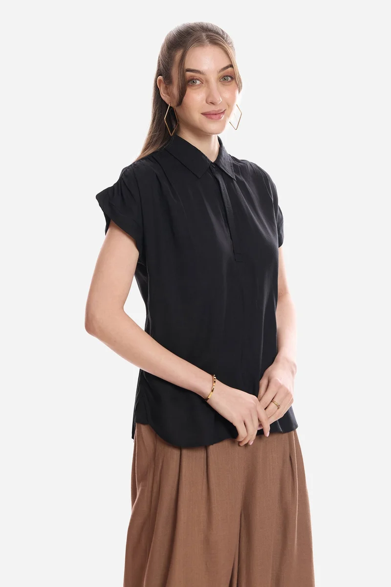 Virgio Black Solid Viscose Pull-On Shirt for Women for Women | Best Price UAE