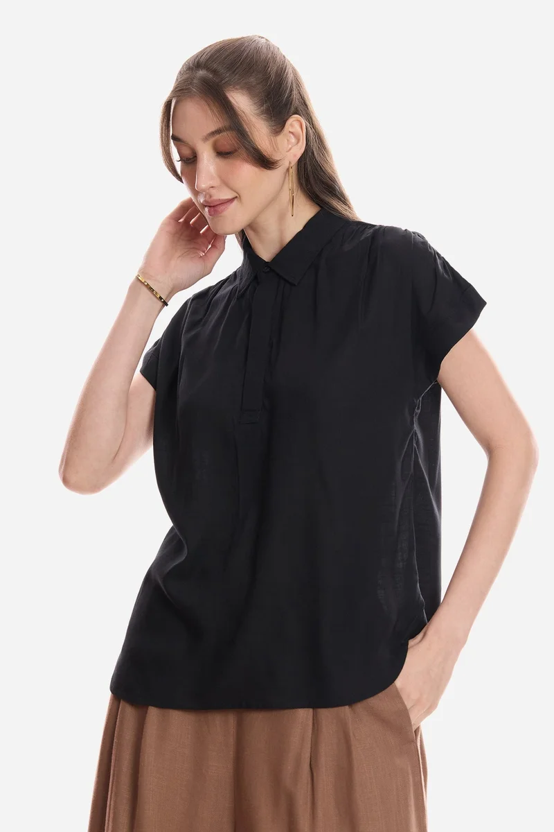 Virgio Black Solid Viscose Pull-On Shirt for Women for Women | Best Price UAE