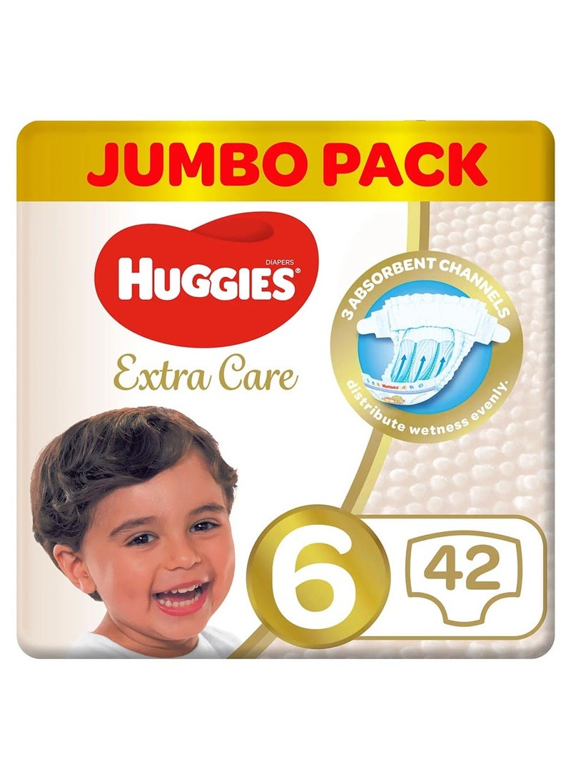 هجيز حفاضات أطفال هجيز إكسترا كير، مقاس 6، 15+كجم، عبوة من 42 حفاضة