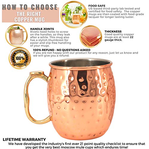 Kitchen Science [Gift Set] Moscow Mule Mugs, Stainless Steel Lined Copper Moscow Mule Cups Set of 6 (18oz) w/Straws, Jigger, Spoon & Brush | Tarnish-Resistant Stainless Steel Interior - Image 5