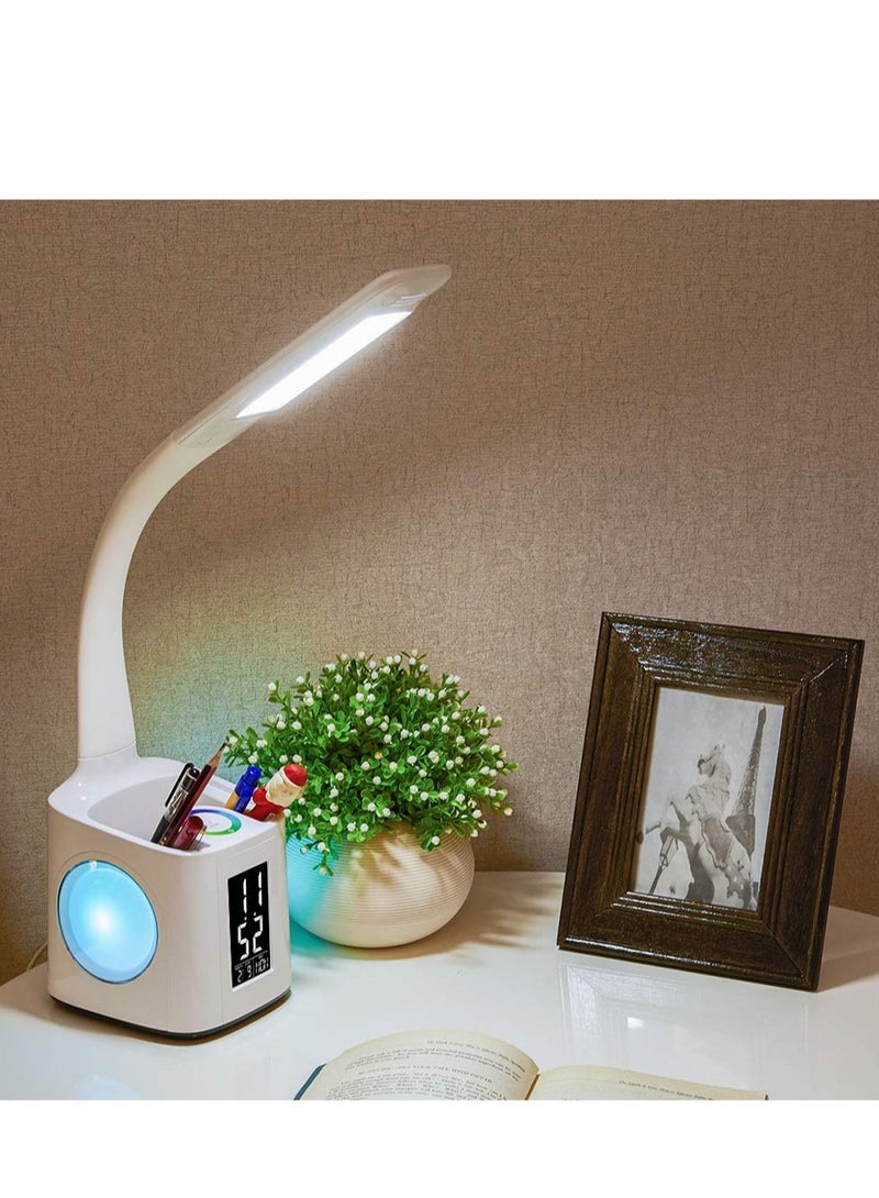 SYOSI LED Desk Lamp with USB Charging Port, 10W Touch Control Dimmable Office Lamp, Table Lamp with Pen Holder & Clock, Suitable for Home Office Bedroom Reading Study - Image 4