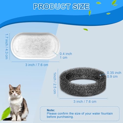 Foliam® Cat Water Fountain Filters Sponges Compatible with Stainless Steel Pet Fountain Replacement Filters for Cat Dog Fountain (Filters & Sponges, 8 Filters& 8 Sponges) - Image 2