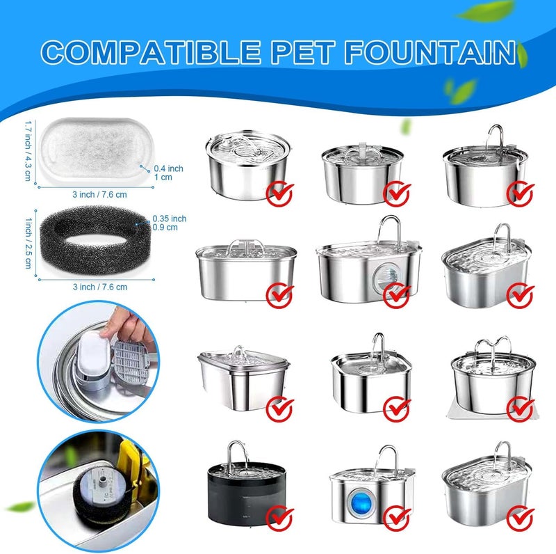 Foliam® Cat Water Fountain Filters Sponges Compatible with Stainless Steel Pet Fountain Replacement Filters for Cat Dog Fountain (Filters & Sponges, 8 Filters& 8 Sponges) - Image 3