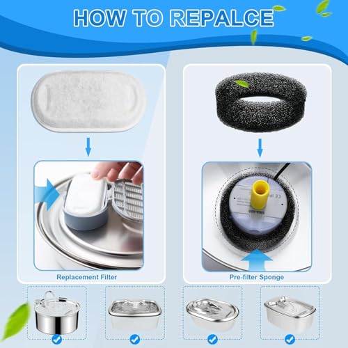 Foliam® Cat Water Fountain Filters Sponges Compatible with Stainless Steel Pet Fountain Replacement Filters for Cat Dog Fountain (Filters & Sponges, 8 Filters& 8 Sponges) - Image 4
