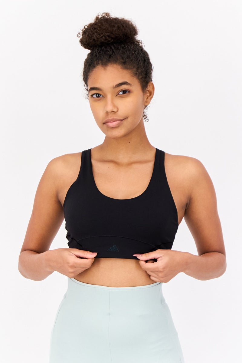 Adidas Women Brand Logo Padded Sports Bra, Black - Image 1