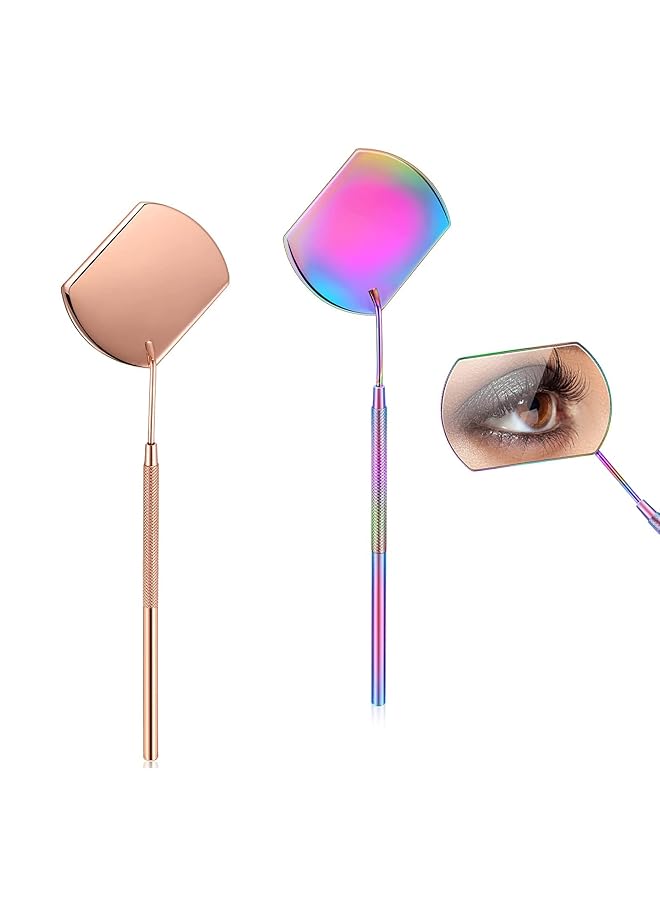 erorex 2 Pieces Eyelash Lash Mirror For Eyelash Extensions Square Mirror Stainless Steel Eyelash Mirror Dental Mirror Lash Tools Beautiful Mirror Rainbow And Rose Gold - Image 1