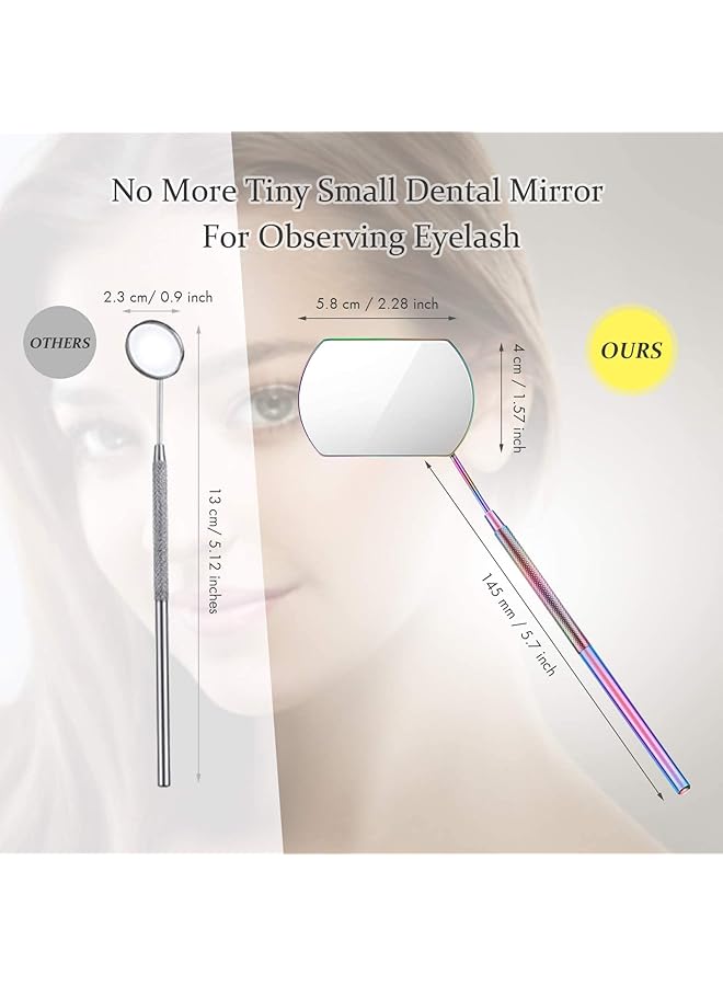 erorex 2 Pieces Eyelash Lash Mirror For Eyelash Extensions Square Mirror Stainless Steel Eyelash Mirror Dental Mirror Lash Tools Beautiful Mirror Rainbow And Rose Gold - Image 5