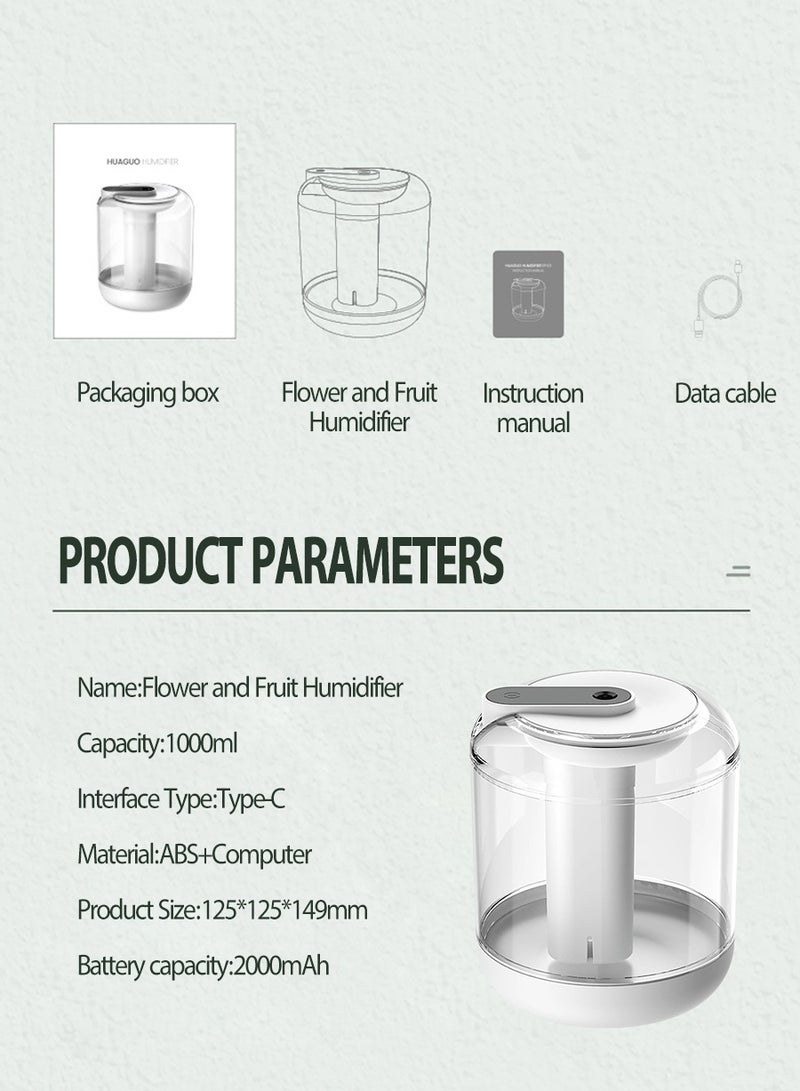 BEIRUI Flower Fruit Humidifier, 1L Bedroom Cool Mist Humidifier, Silent Ultrasonic Humidifier, USB Portable Humidifier with Night Light for Travel,Home,Bedroom,Office - Image 3