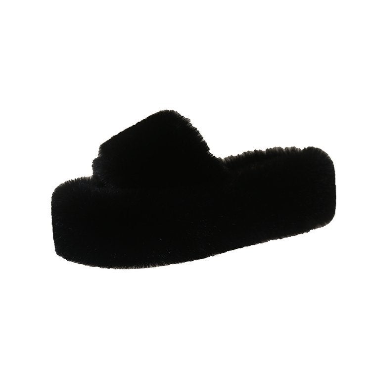 7Cm Thick-Soled Furry Slippers For Outer Wear 2025 Autum New Fashion Wedge-Heeled Platform Sole 35-41 Size Cotton Slippers - Image 1