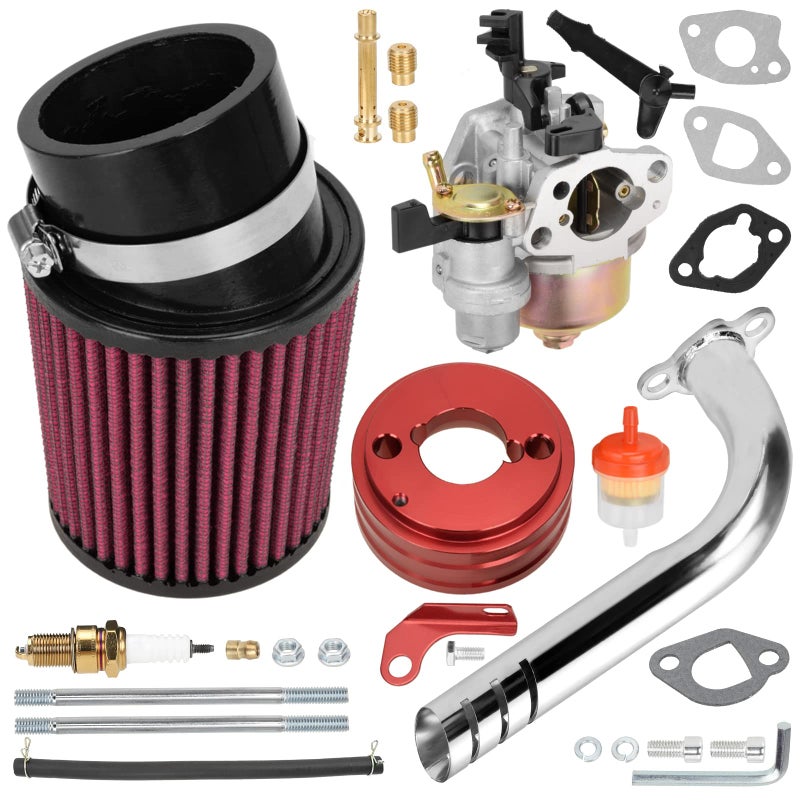 FVRITO Mini Bike Carburetor Exhaust Pipe Stage 2 Kit Compatible with Predator 212cc 196cc GX160 GX200 Engine Coleman CT200U BT200X Minibike KT196 Go Kart Baja Warrior Massimo MB200 Performance Parts - Image 1