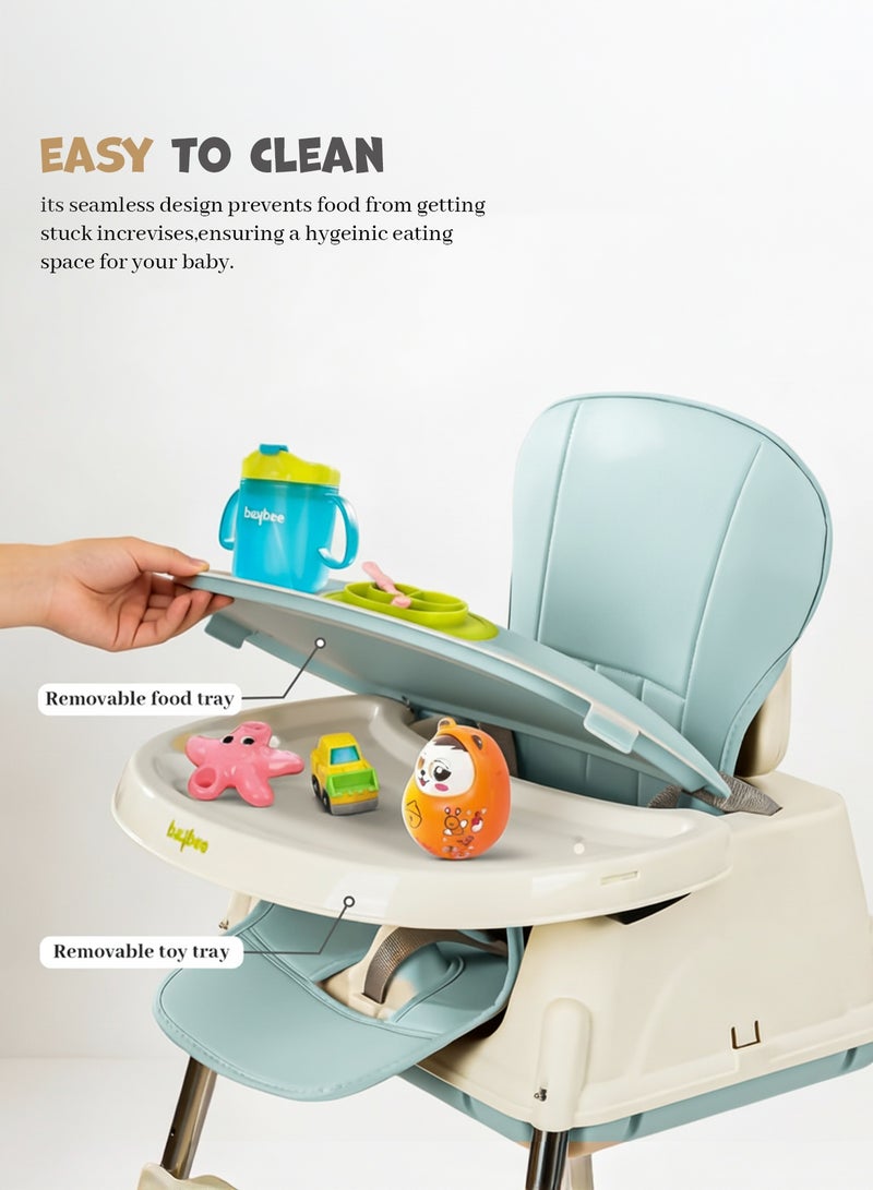 BAYBEE 4 In 1 Baby Adjustable High Chair With Footrest, Tray And Belt For 6 Months to 3 Years, Blue - Image 4