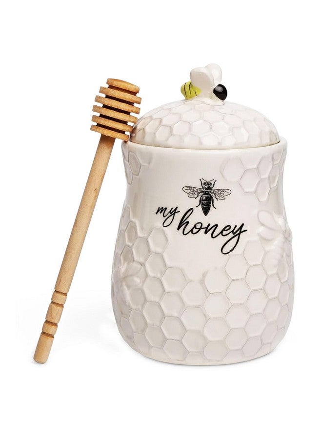 Young's Inc. Ceramic Honey Jar with Wooden Honey Dipper - Farmhouse Kitchen Decor - Tea Accessories - Image 1