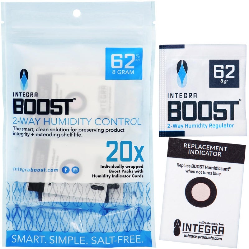 Integra Boost 2-Way Humidity Control Pack - Preserve Flavor & Control Humidity at 62% RH - Moisture Absorber for Herbs, Spices & More - 8 Gram (Pack of 20) - Image 1