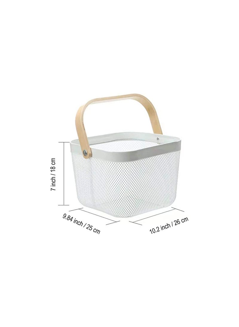 Spaceshoop Metal Mesh Steel Storage Organizer Basket Multi Function Wire Hanging Kitchen Baskets Fruit Basket with Bamboo Handle Ideal for Kitchen Bathroom Pantry Cabinet Home Shopping  - Image 2