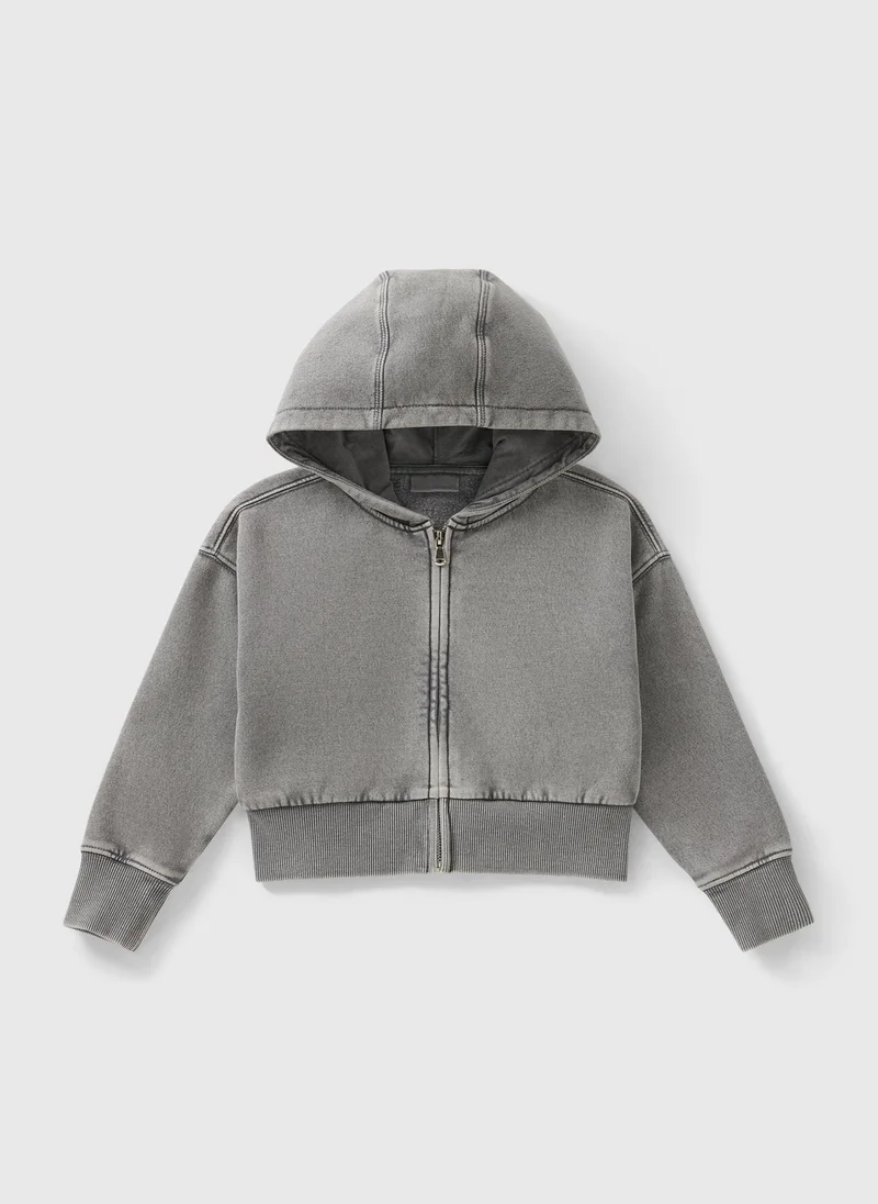 Matalan Girls Grey Acid Wash Zip Up Hoodie