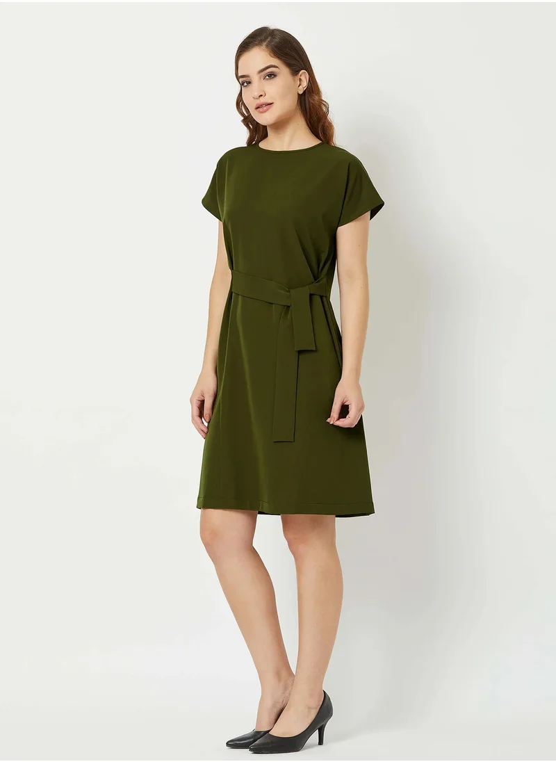 Salt Attire Women's Juniper Dress Stylish Drop Shoulders, Adjustable Waist Tie Belt, and Soft Anti-Wrinkle Moss Crepe Fabric for Versatile Day-to-Night Wear