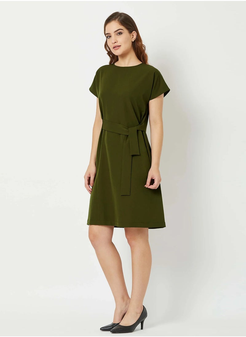 Salt Attire Women's Juniper Dress Stylish Drop Shoulders, Adjustable Waist Tie Belt, and Soft Anti-Wrinkle Moss Crepe Fabric for Versatile Day-to-Night Wear  - Image 1