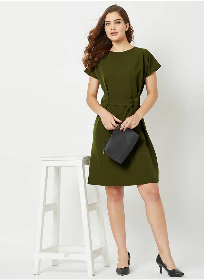 Salt Attire Women's Juniper Dress Stylish Drop Shoulders, Adjustable Waist Tie Belt, and Soft Anti-Wrinkle Moss Crepe Fabric for Versatile Day-to-Night Wear  - Image 2