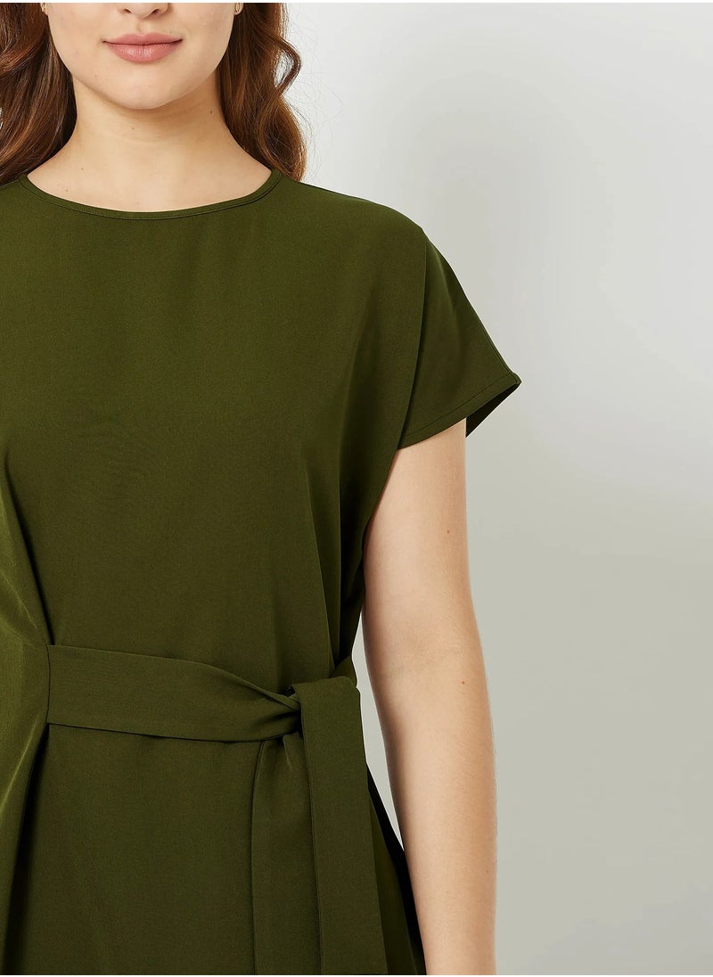 Salt Attire Women's Juniper Dress Stylish Drop Shoulders, Adjustable Waist Tie Belt, and Soft Anti-Wrinkle Moss Crepe Fabric for Versatile Day-to-Night Wear  - Image 4