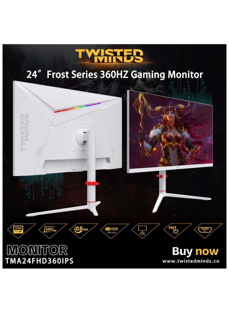 TWISTED MINDS Artic Pro Series Gaming Monitor, 24" Fast IPS Display, FHD Resolution with 360Hz Refresh Rate, 0.5ms Response Time, 2HDMI, 2DP, Audio Out, 16.7M Pixels, White | TMA24FHD360IPS White - Image 3