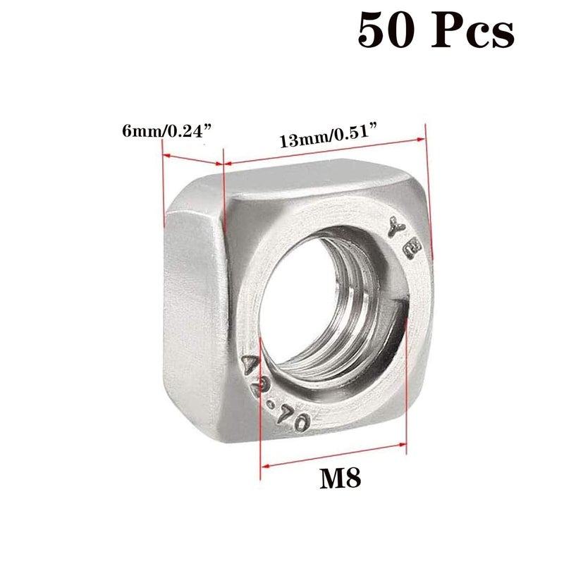 Still Awake M8-1.25 Square Nuts, 304 Stainless Steel Metric Coarse Thread Assortment Kit (50 Pcs) - Image 2