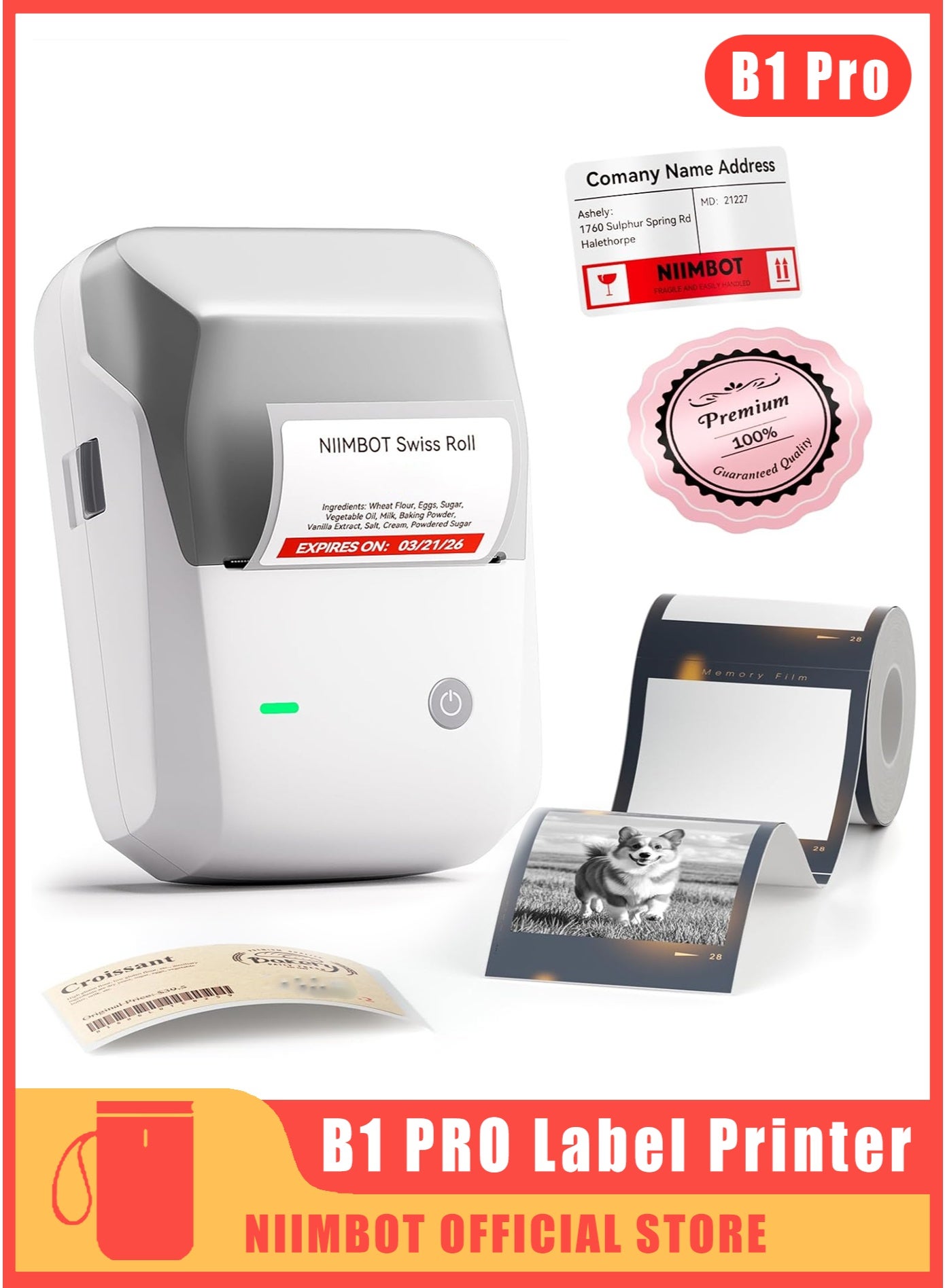 B1 Pro Label Maker, 300DPI HD Label Printer, Bluetooth Portable Label Maker, Thermal Label Machine for Photos, Stores, Notes, Study Graphics, Small Business, Built-in a Roll of Label(5 x 3 cm-White), Grey