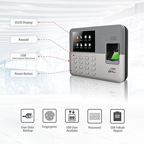 ZKTeco LX50 Biometric Fingerprint Time Attendance Clock | Plug & Use Fingerprint Attendance System |No Monthly Fees | Employee Check-in Recorder with Built-in SSR Excel Software - Image 4
