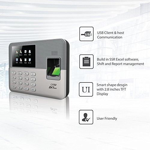 ZKTeco LX50 Biometric Fingerprint Time Attendance Clock | Plug & Use Fingerprint Attendance System |No Monthly Fees | Employee Check-in Recorder with Built-in SSR Excel Software - Image 2