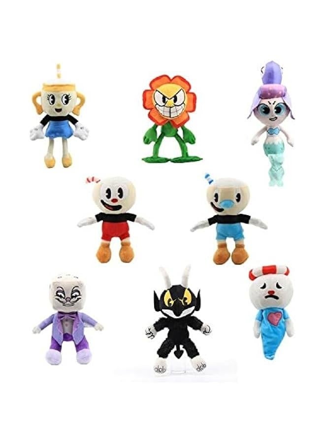 Cuphead Plush Toys 8pcs/Set Cuphead Mugman Family Mecup and Brocup Devil Boss Legendary Chalice King Dice Sunflower Ms. Chalice Mermaid Cagney Carnantion 8-13 Inches - Image 1