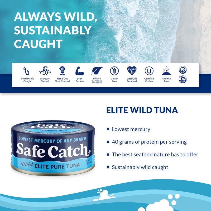 Safe Catch Canned Wild Tuna Fish, Wild Caught, Lowest Mercury, Gluten-Free, Kosher, Non-GMO, Whole30 Approved, Paleo, Keto Food, 5oz Can, 12-Pack - Image 2