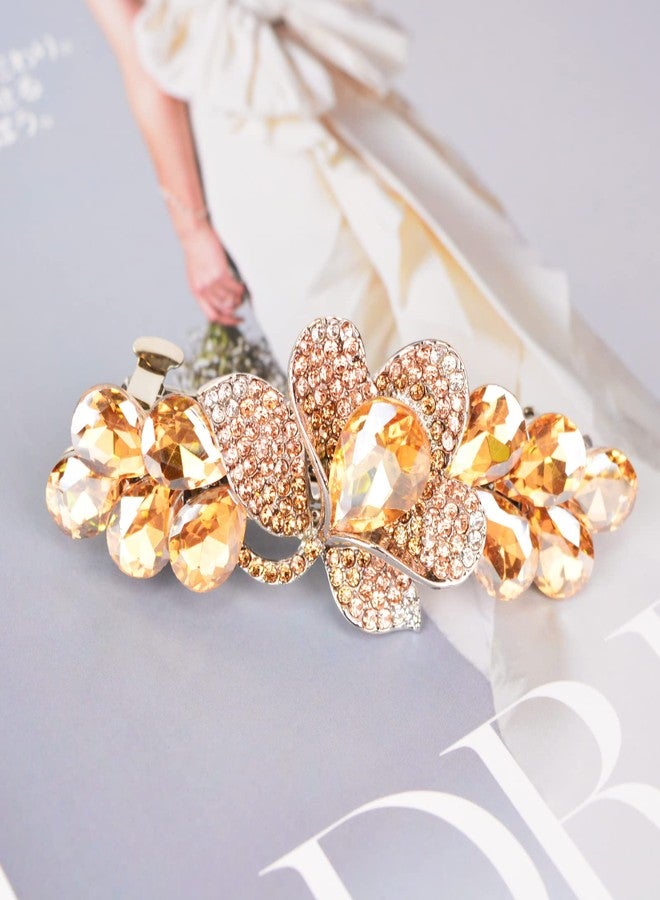 Sankuwen Flower Luxury Jewelry Design Hairpin Rhinestone Hair Barrette Clip(Style C,Champagne) - Image 4
