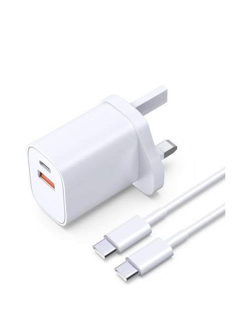 20W USB C and A Wall Plug Fast Charger, Suitable for Most Mobile Phones and Tablets, Dual Ports Type C & A UK Power Adapter for iPhone/Google Pixel/iPad
