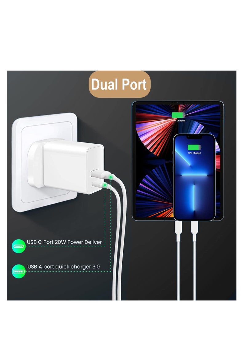 Generic - 20W USB C and A Wall Plug Fast Charger, Suitable for Most Mobile Phones and Tablets, Dual Ports Type C & A UK Power Adapter for iPhone/Google Pixel/iPad - Image 1