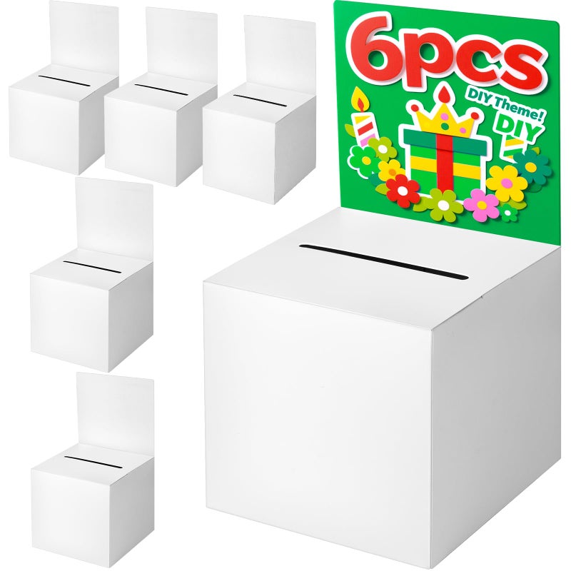 Ricalin 6-Pack Raffle Boxes with Slot, White Card Boxes Removable Header for Ballot, Donation, ticket, Suggestion, voting box & Events Use, Suitble for Fundraising & Collecting, 5.5" Cube - Image 1